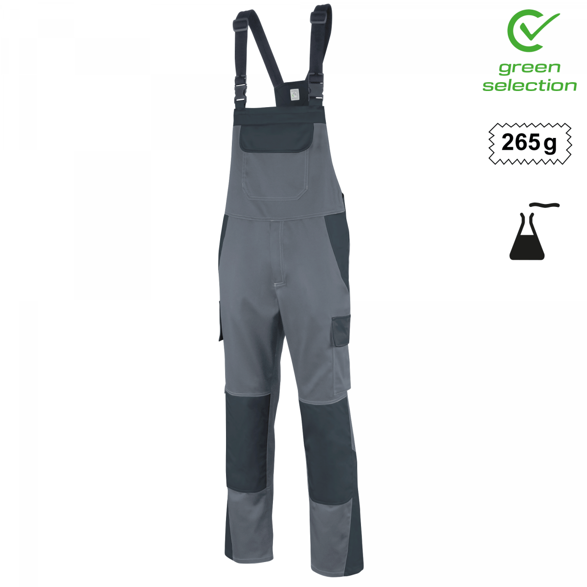 Teamdress-Latzhose ecoRover Safety, grau/schwarz