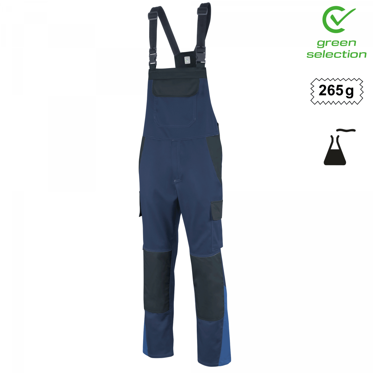 Teamdress-Latzhose ecoRover Safety, marine/schwarz/blau