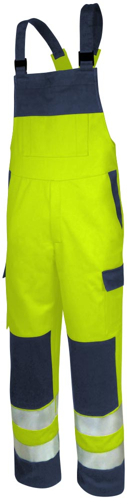 TEAMDRESS-Warnschutz, PSA, High Vis Multinorm, Latzhose, EN ISO 11612, EN 13034, warngelb/marine