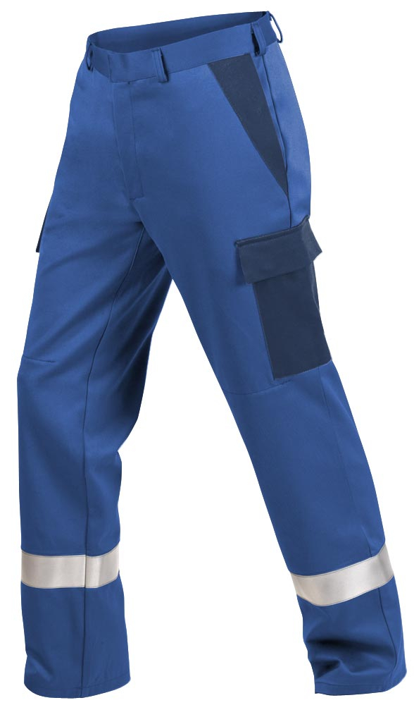 Teamdress-PSA-Workwear, PSA, Gießerei/Schweißer-Bundhose mit Bein- und Knietaschen, Reflexstreifen, kornblau/marine