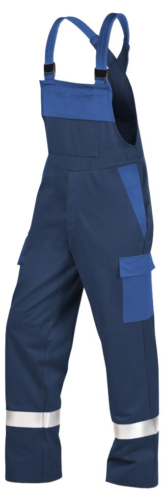 Teamdress-PSA-Workwear, Gießerei/Schweißer-Latzhose mit Beintaschen und Reflexstreifen, marine/kornblau