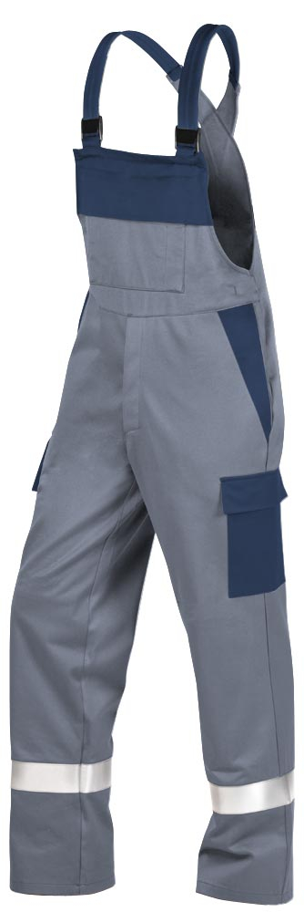 Teamdress-PSA-Workwear, Gießerei/Schweißer-Latzhose mit Beintaschen und Reflexstreifen, grau/marine