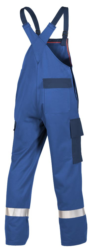 Teamdress-PSA-Workwear, Gießerei/Schweißer-Latzhose mit Bein- und Knietaschen, Reflexstreifen, kornblau/marine