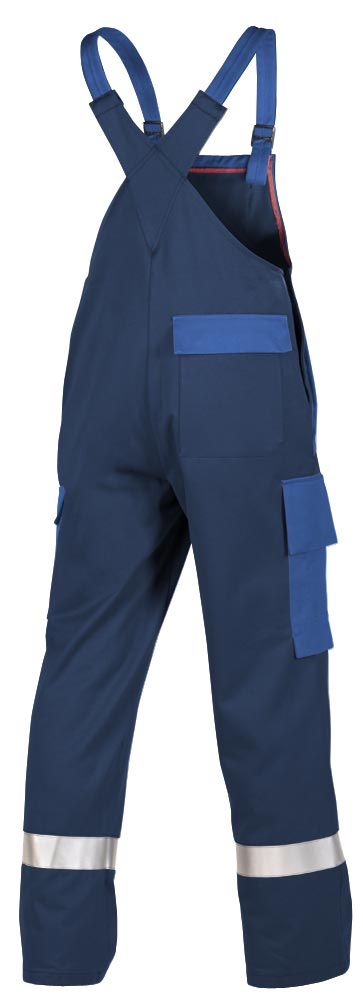 Teamdress-PSA-Workwear, Gießerei/Schweißer-Latzhose mit Bein- und Knietaschen, Reflexstreifen, marine/kornblau