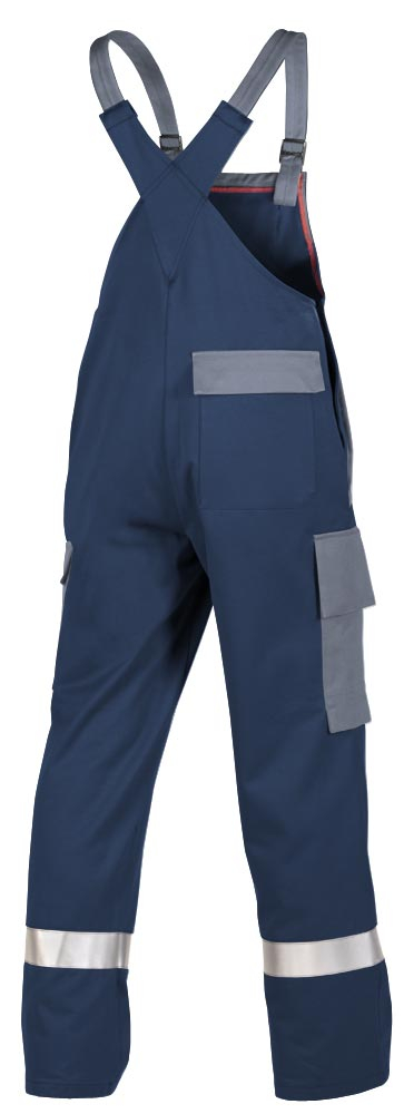 Teamdress-PSA-Workwear, Gießerei/Schweißer-Latzhose mit Bein- und Knietaschen, Reflexstreifen, marine/grau