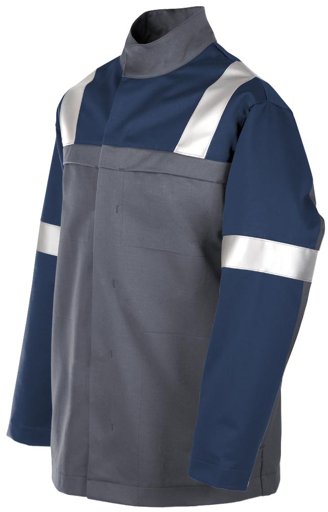 Teamdress-PSA-Workwear, PSA, Multinorm, Jacke mit Reflexstreifen, 1-lagig, EN 13034, Kl. 1, grau/marine