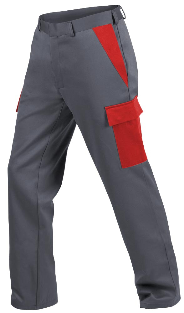 Teamdress-PSA-Workwear, PSA, Multinorm, Bundhose, 1-lagig, EN 13034, Kl. 1, grau/rot