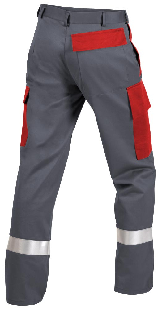 Teamdress-PSA-Workwear, PSA, Multinorm, Bundhose mit Reflexstreifen, 1-lagig, EN 13034, Kl. 1, grau/rot