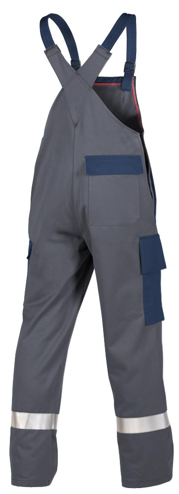 Teamdress-PSA-Workwear, PSA, Multinorm, Latzhose mit Reflexstreifen, 1-lagig, EN 13034, Kl. 1, grau/marine