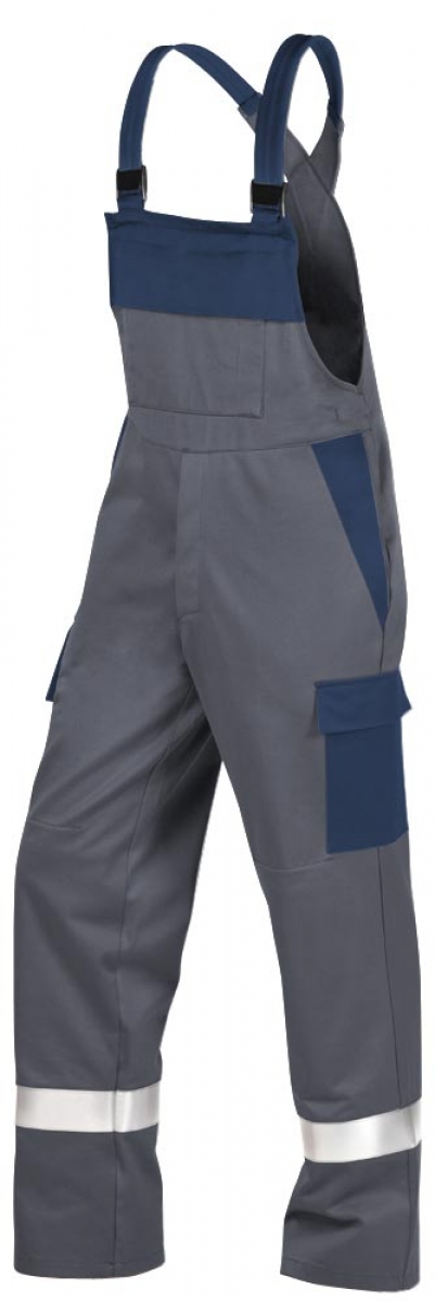 Teamdress-PSA-Workwear, Multinorm, Latzhose mit Knietaschen und Reflexstreifen, 1-lagig, EN 13034, Kl. 1, grau/marine
