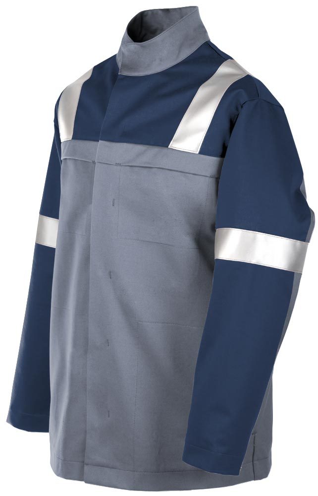 Teamdress-PSA-Workwear, PSA, Gießerei/Schweißer-Jacke mit Reflexstreifen, Kl. 1, EN ISO 11612, grau/marine