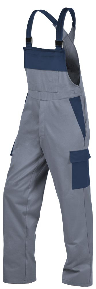Teamdress-PSA-Workwear, Gießerei/Schweißer-Latzhose mit Beintaschen, Kl. 1, EN ISO 11612, grau/marine