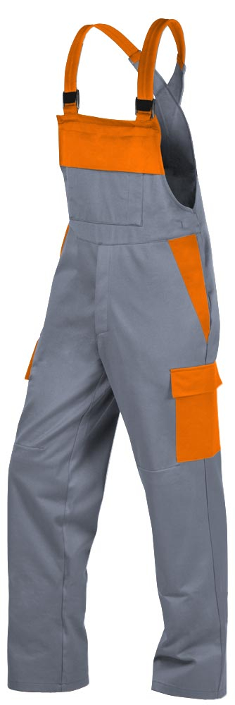 Teamdress-PSA-Workwear, Gießerei/Schweißer-Latzhose mit Bein- und Knietaschen, Kl. 1, EN ISO 11612, grau/orange