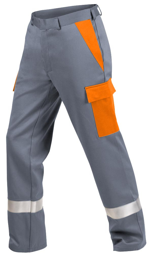 Teamdress-PSA-Workwear, PSA, Gieerei/Schweier-Bundhose mit Beintaschen und Reflexstreifen, Kl. 1, grau/orange