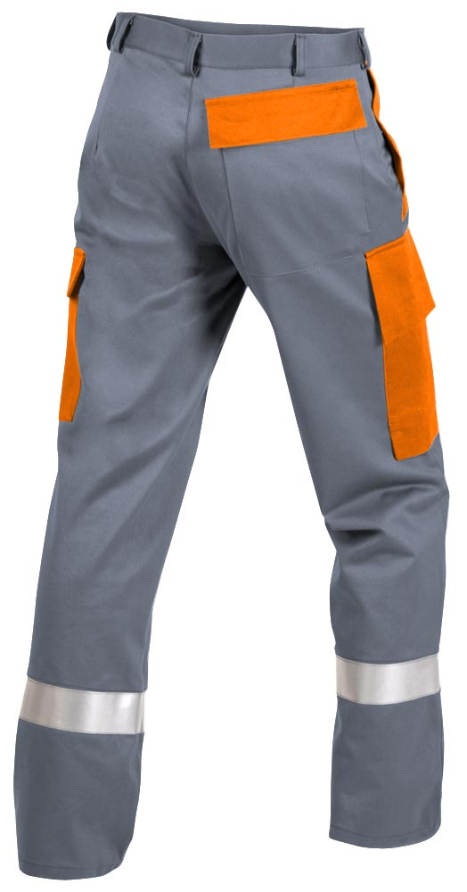 Teamdress-PSA-Workwear, PSA, Gießerei/Schweißer-Bundhose mit Bein- und Knietaschen, Reflexstreifen, Kl. 1, grau/orange