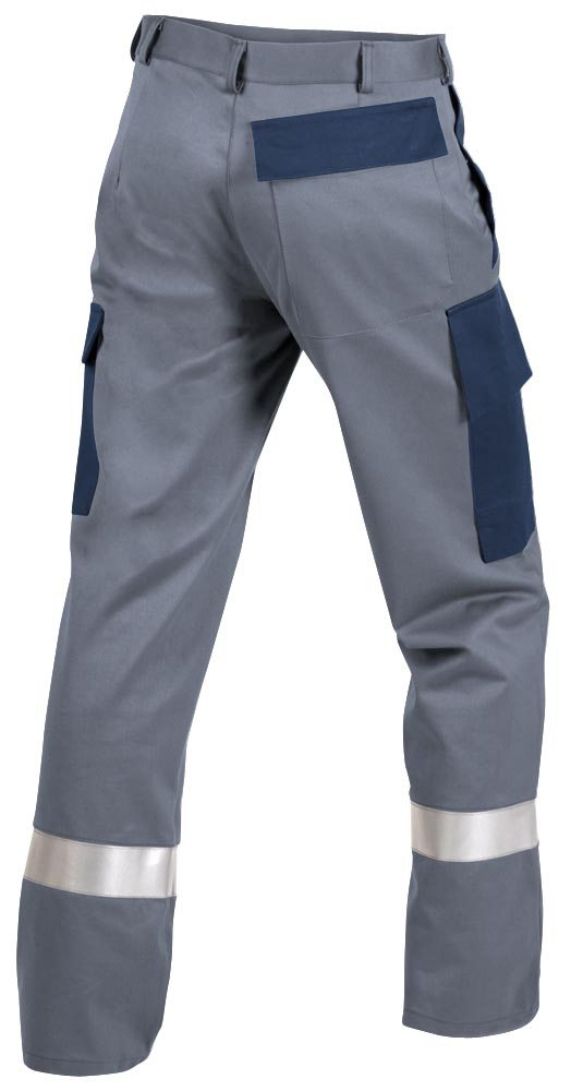 Teamdress-PSA-Workwear, PSA, Gießerei/Schweißer-Bundhose mit Bein- und Knietaschen, Reflexstreifen, Kl. 1, grau/marine