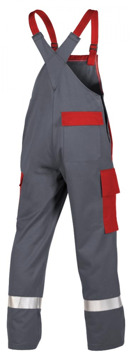 Teamdress-PSA-Workwear, Multinorm, Latzhose mit Knietaschen und Reflexstreifen, 1-lagig, Kl. 1, grau/rot