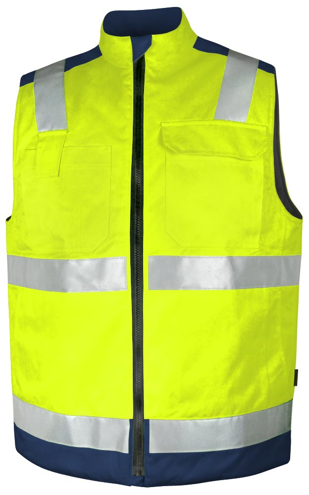 TEAMDRESS-Warnschutz, PSA, Warnschutz-Weste, gefüttert, Kl. 1, warngelb/marine