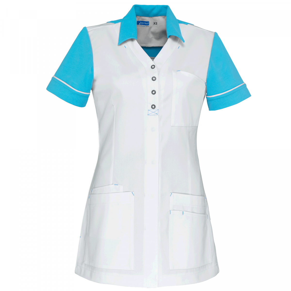 Teamdress-Carmen-Damenkasack, weiß/türkis
