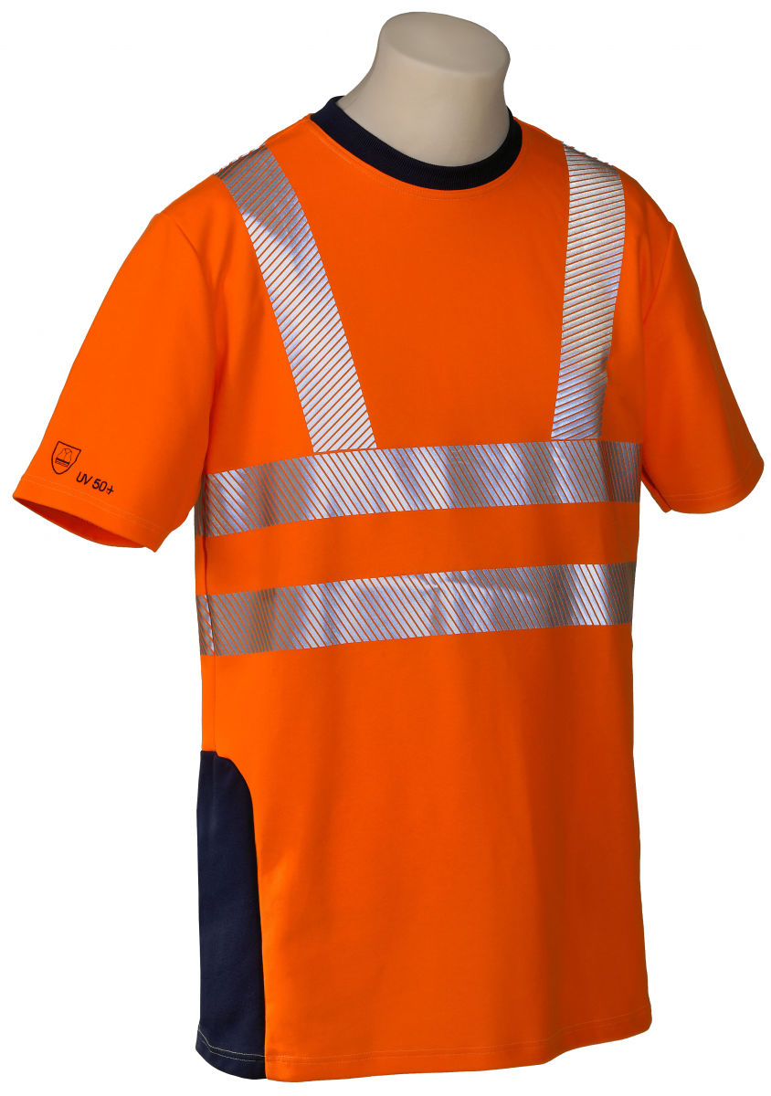 HB-Warnschutz, Warn- und Wetterschutz-T-Shirt, 185 g/m², warnorange-rot/hydronblau