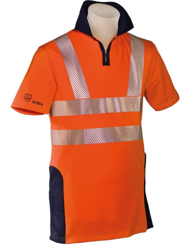 HB-Warnschutz, Warn- und Wetterschutz-Poloshirt, 185 g/m, warnorange-rot/hydronblau