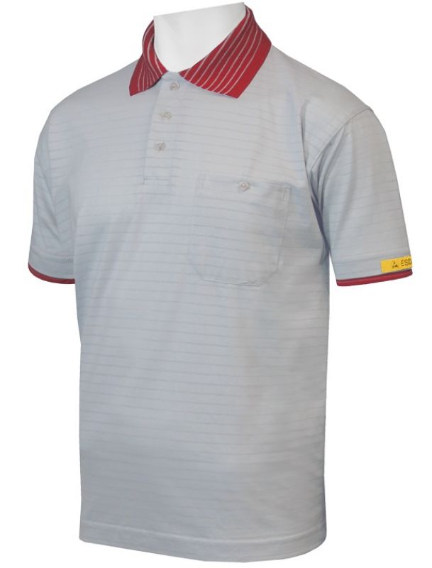 HB-Worker-Shirts, ESD-Produktschutz-Herren-Poloshirt, kurzarm, 160 g/m, silbergrau/rot