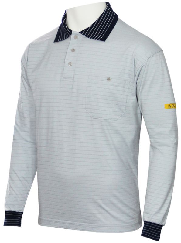HB-Worker-Shirts, ESD-Produktschutz-Herren-Poloshirt, langarm, 160 g/m, silbergrau/navy