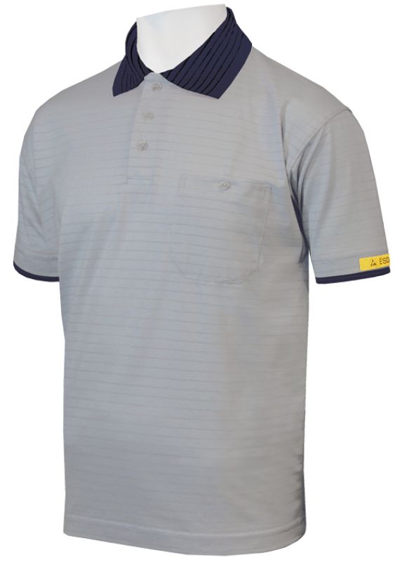 HB-Worker-Shirts, ESD-Produktschutz-Herren-Poloshirt, kurzarm, 170 g/m, silbergrau/navy