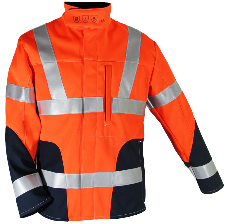HB-Warnschutz, Warn- und Wetterschutz-Softshelljacke, 480 g/m², warnorange-rot/schwarzblau