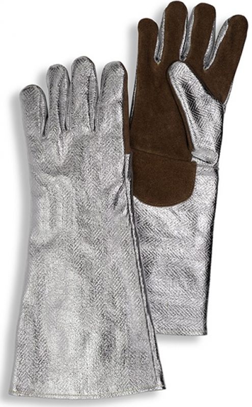 HB-Workwear, Flammen-/Schweierschutz-5-Finger-Handschuhe, 330 mm lang, silber/braun