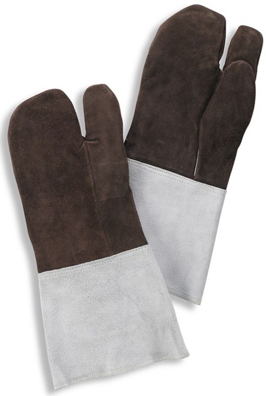 HB-Workwear, Flammen-/Schweierschutz-3-Finger-Lederhandschuhe, 380 mm lang, wei/braun