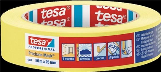 TESA-Betriebsbedarf, Präzisionskrepp® 4334 glatt gelb L.50m B.25mm Rl.