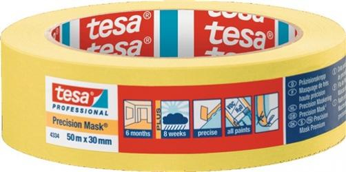 TESA-Betriebsbedarf, Präzisionskrepp® 4334 glatt gelb L.50m B.30mm Rl.