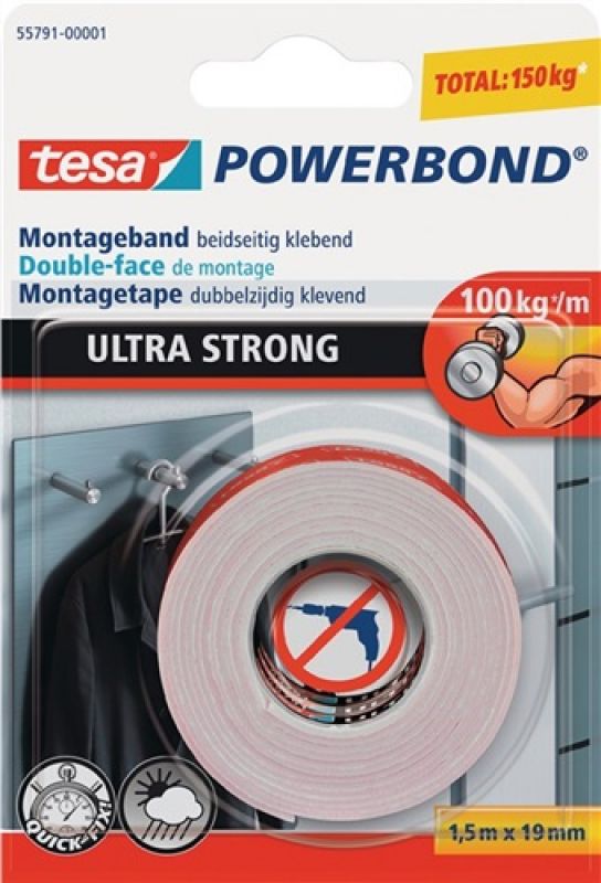 TESA-Betriebsbedarf, Montageband Powerbond 55791 L.1,5m B.19mm transp.Rl.