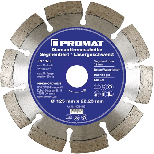 PROMAT-Betriebsbedarf, Diamanttrennscheibe D.115mm Bohrung 22,23M-Betriebsbedarf,m lasergeschweißt 12mm