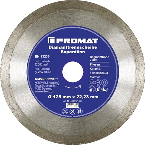 PROMAT-Betriebsbedarf, Diamanttrennscheibe D.115mm Bohrung 22,23M-Betriebsbedarf,m Fliesen 7mm