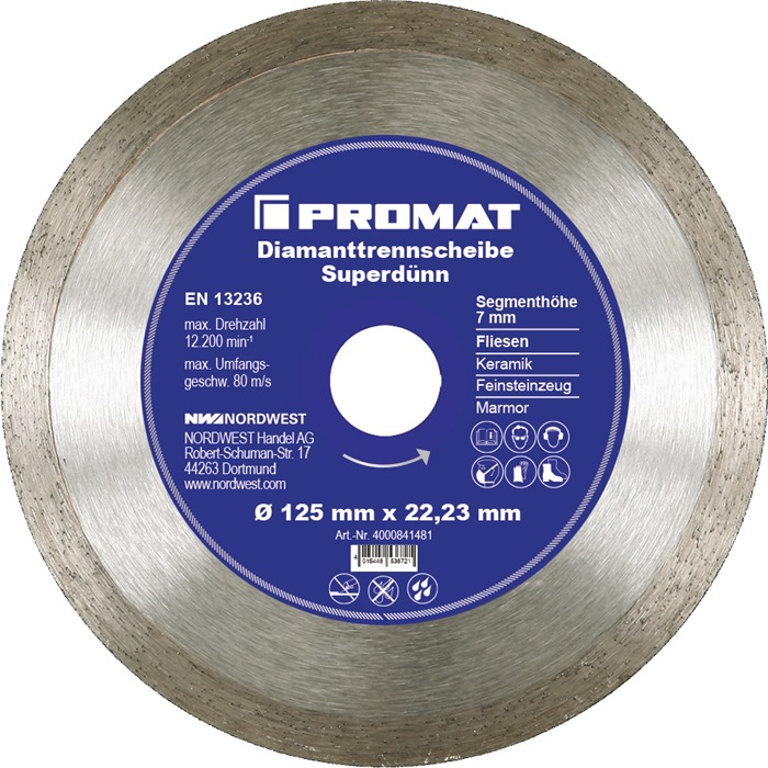 PROMAT-Betriebsbedarf, Diamanttrennscheibe D.125mm Bohrung 22,23M-Betriebsbedarf,m Fliesen 7mm