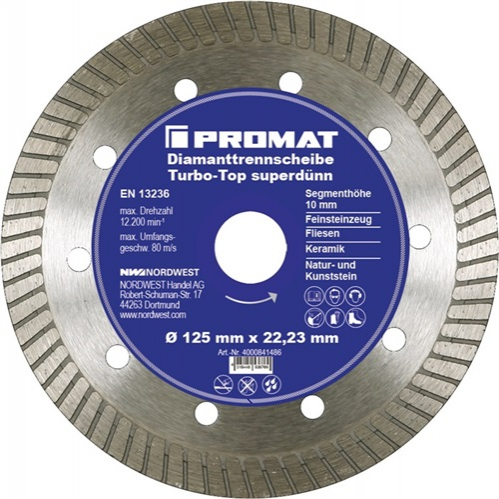 PROMAT-Betriebsbedarf, Diamanttrennscheibe Turbo-Top D.115mm Bohrung 22,23M-Betriebsbedarf,m superdnn 10mm