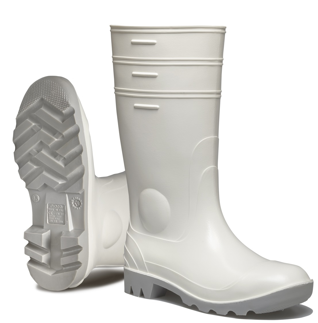 SPIRALE-NORA-Footwear, S4-PVC-Arbeits-Sicherheits-Gummi-Stiefel, Safron, weiß