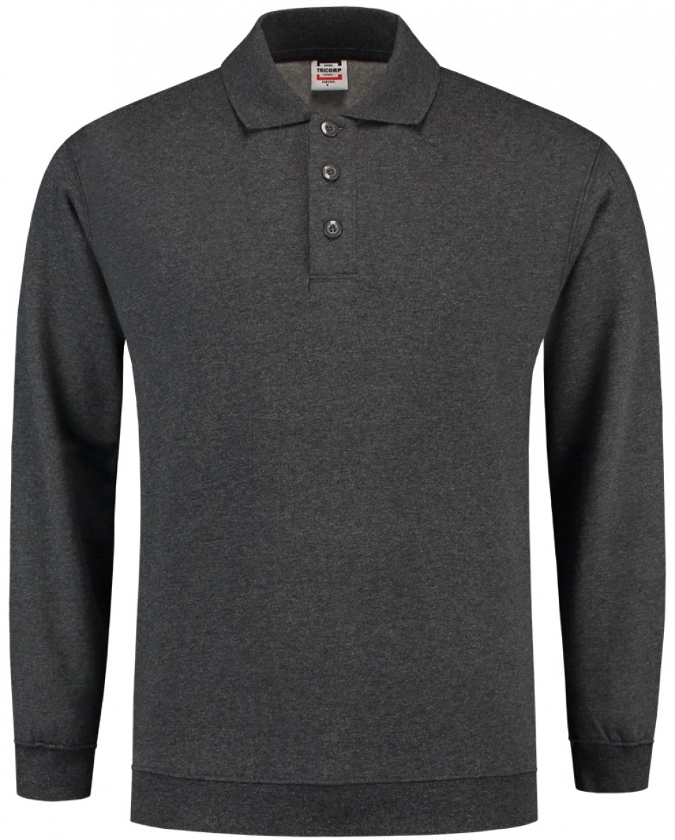 TRICORP-Worker-Shirts, Sweatshirt Polokragen und Bund, Basic Fit, Langarm, 280 g/m, anthrazit meliert