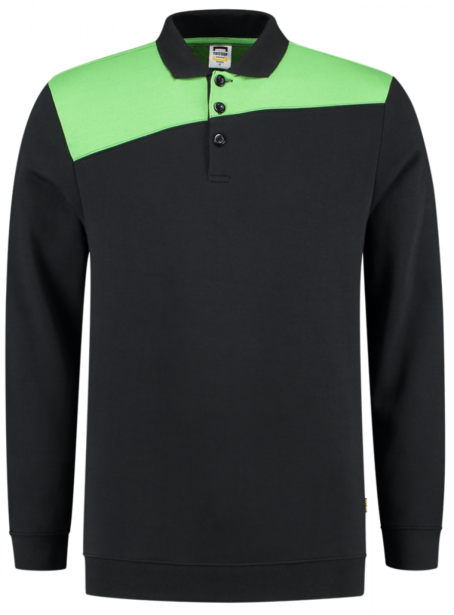 TRICORP-Worker-Shirts, Sweatshirt Polokragen Bicolor, Basic Fit, 280 g/m, black-lime
