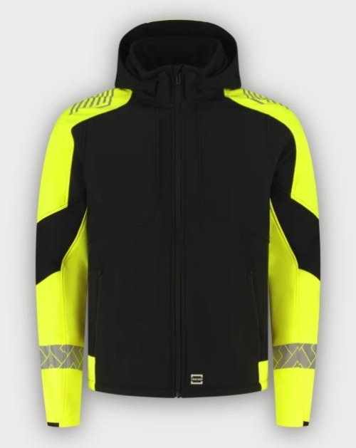 Tricorp Warnschutz Softshelljacke Kapuze Reflective Redefined, Black-Fluor Yellow