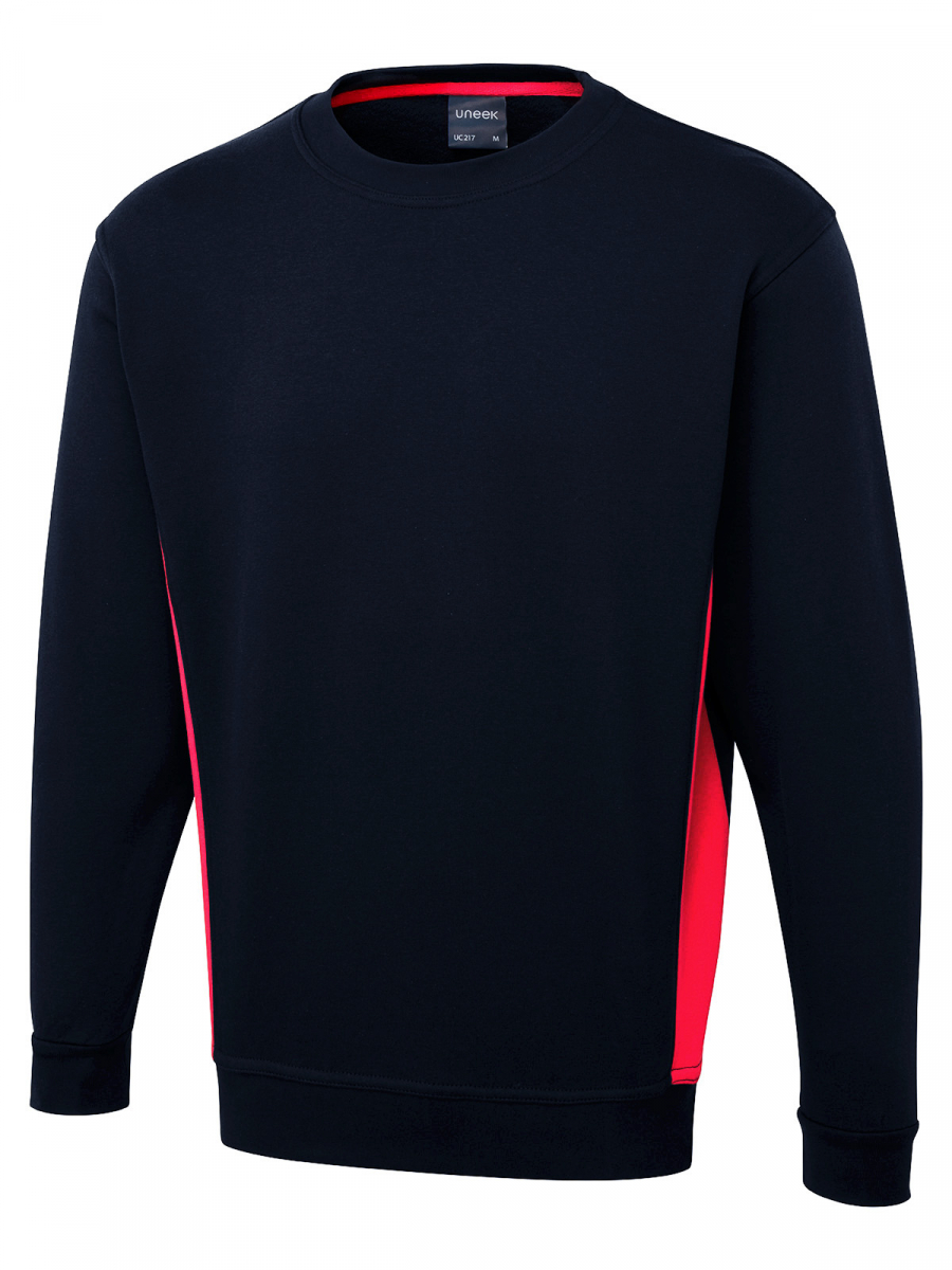 Uneek-Clothing-Two Tone Sweatshirt, marineblau/rot
