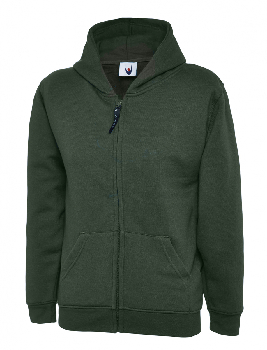 Uneek-Clothing-Childrens Classic Full Zip Hooded Sweatshirt, flaschengrün