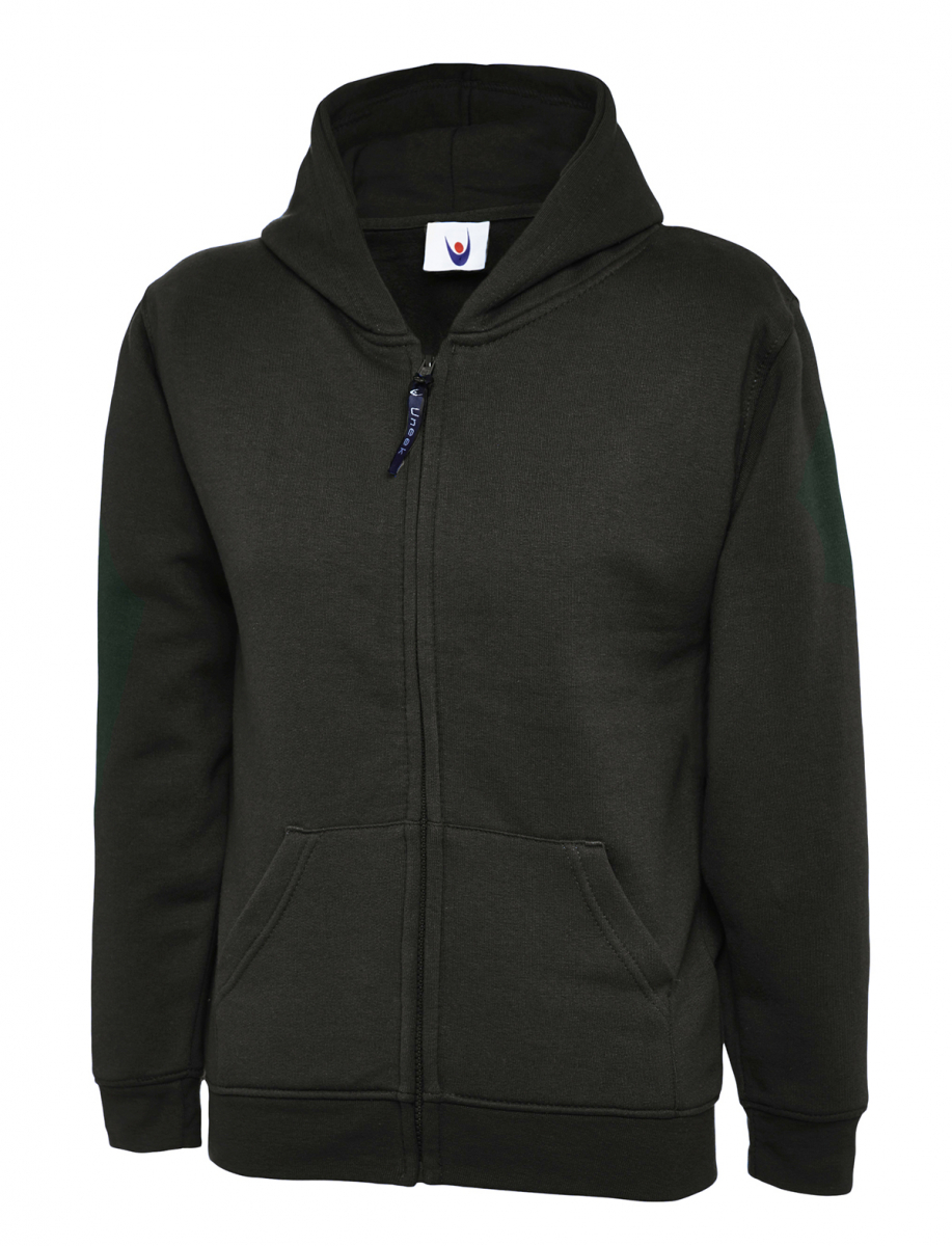 Uneek-Clothing-Childrens Classic Full Zip Hooded Sweatshirt, schwarz