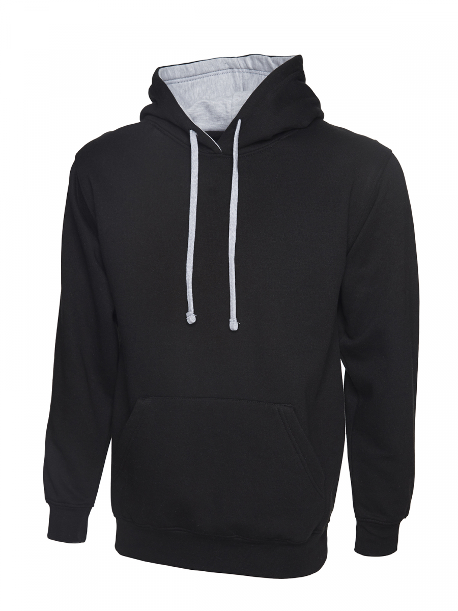 Uneek-Clothing-Contrast Hooded Sweatshirt, schwarz/grau