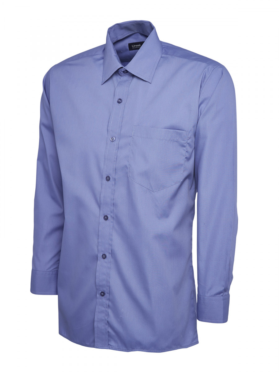 Uneek-Clothing-Mens Poplin Full Sleeve Shirt, mittelblau