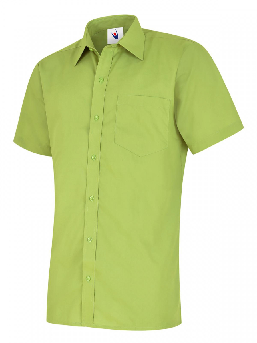 Uneek-Clothing-Mens Poplin Half Sleeve Shirt, lime