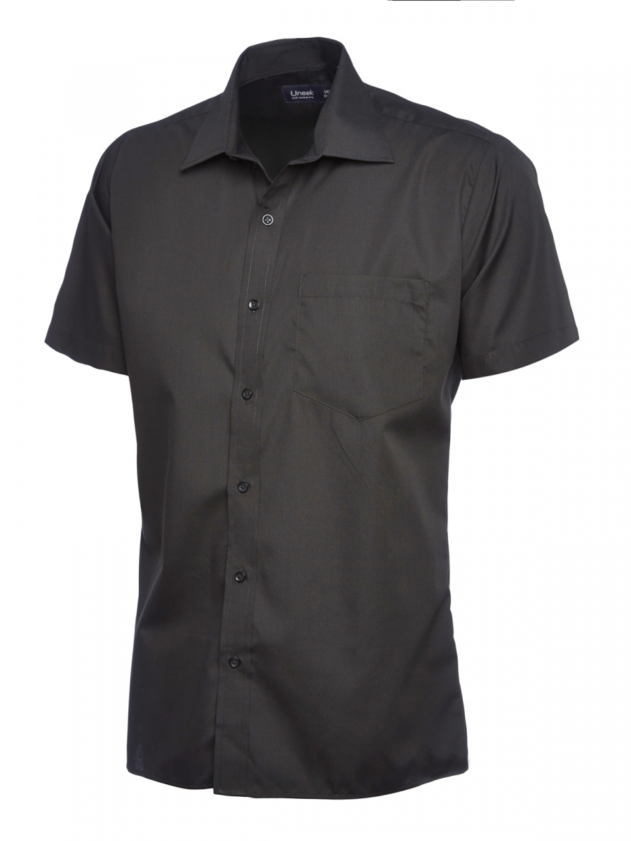 Uneek-Clothing-Mens Poplin Half Sleeve Shirt, schwarz