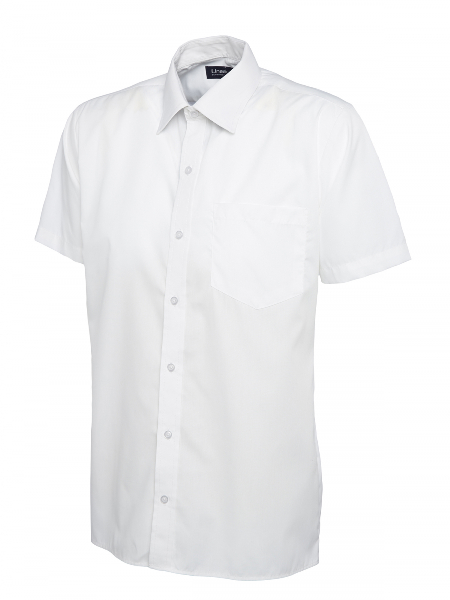 Uneek-Clothing-Mens Poplin Half Sleeve Shirt, weiss